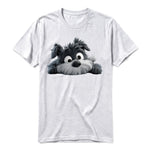 A ash grey short-sleeve crewneck t-shirt for adult featuring a graphic of a dog on the front.