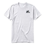 A ash grey short-sleeve crewneck t-shirt for adult featuring a graphic of a dog on the left chest.