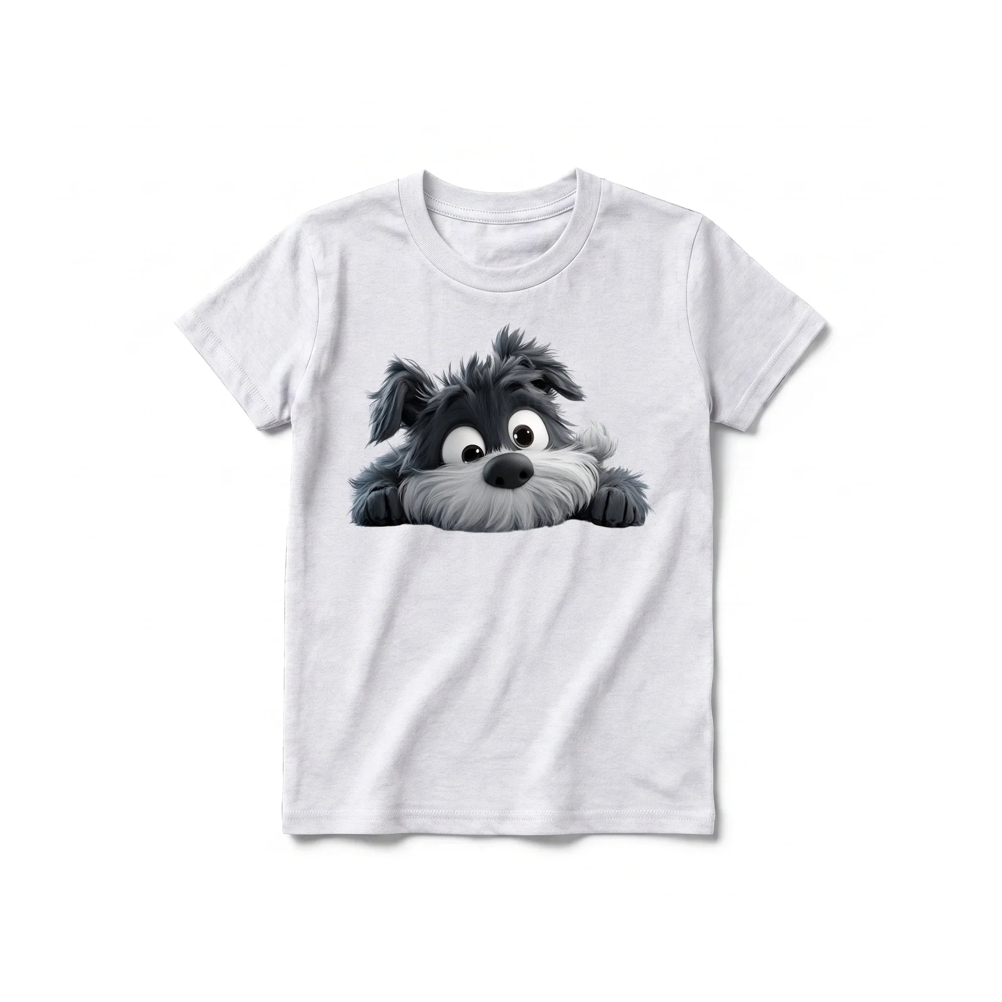 A ash grey short-sleeve crewneck t-shirt for youth featuring a graphic of a dog on the front.