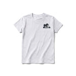 A ash grey short-sleeve crewneck t-shirt for youth featuring a graphic of a dog on the left chest.