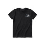 A black short-sleeve crewneck t-shirt for youth featuring a graphic of a dog on the left chest.