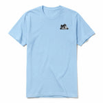 A powder short-sleeve crewneck t-shirt for adult featuring a graphic of a dog on the left chest.