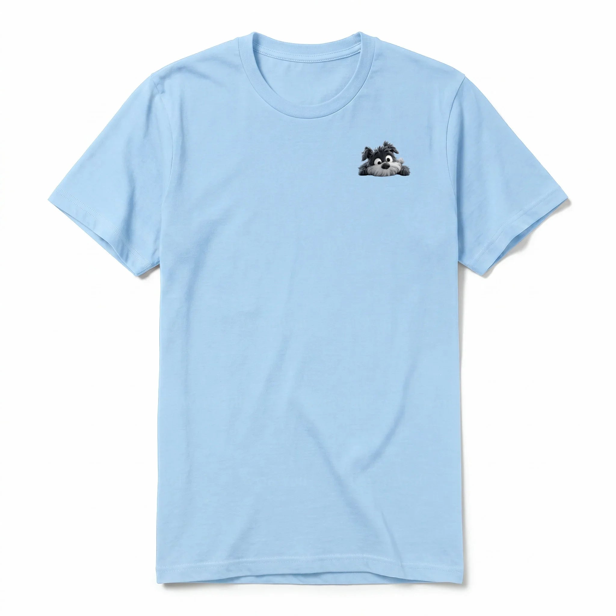A powder short-sleeve crewneck t-shirt for adult featuring a graphic of a dog on the left chest.