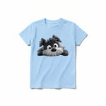 A powder short-sleeve crewneck t-shirt for youth featuring a graphic of a dog on the front.