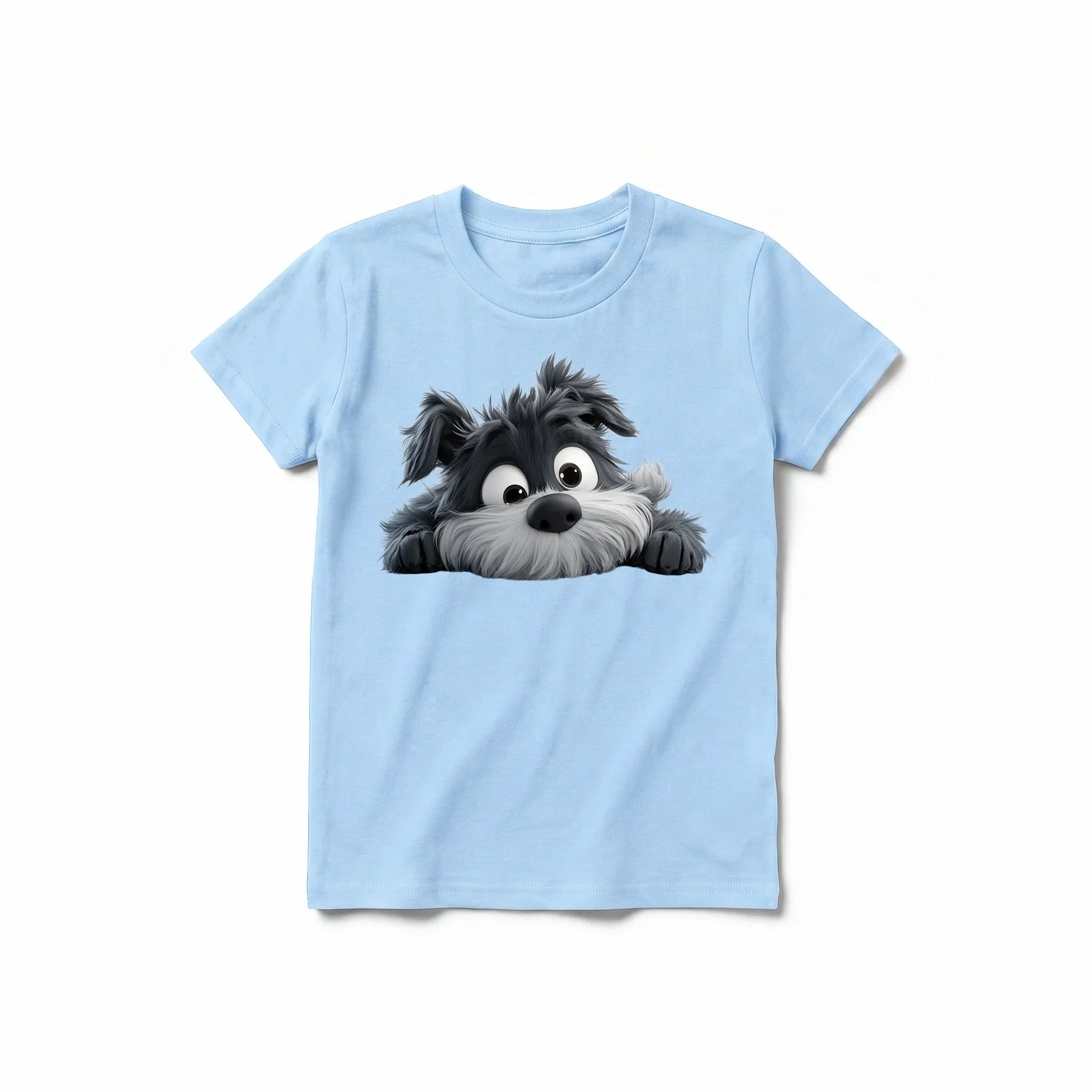 A powder short-sleeve crewneck t-shirt for youth featuring a graphic of a dog on the front.