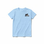 A powder short-sleeve crewneck t-shirt for youth featuring a graphic of a dog on the left chest.