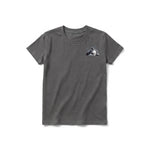Un T-shirt charbon à manches courtes et col rond pour jeune, orné d'un motif représentant un chien sur la poitrine gauche.