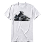 A ash grey short-sleeve crewneck t-shirt for adult featuring a graphic of a dog on the front.