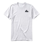 A ash grey short-sleeve crewneck t-shirt for adult featuring a graphic of a dog on the left chest.
