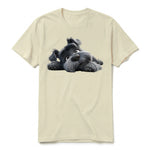 A latte short-sleeve crewneck t-shirt for adult featuring a graphic of a dog on the front.