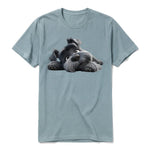 A sage short-sleeve crewneck t-shirt for adult featuring a graphic of a dog on the front.