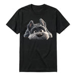 A black short-sleeve crewneck t-shirt for adult featuring a graphic of a dog on the front.
