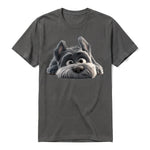 Un T-shirt charbon à manches courtes et col rond, orné d'un motif représentant un chien sur le devant.
