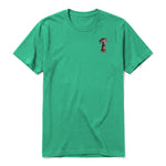 A kelly short-sleeve crewneck t-shirt for adult featuring a graphic of a dog on the left chest.