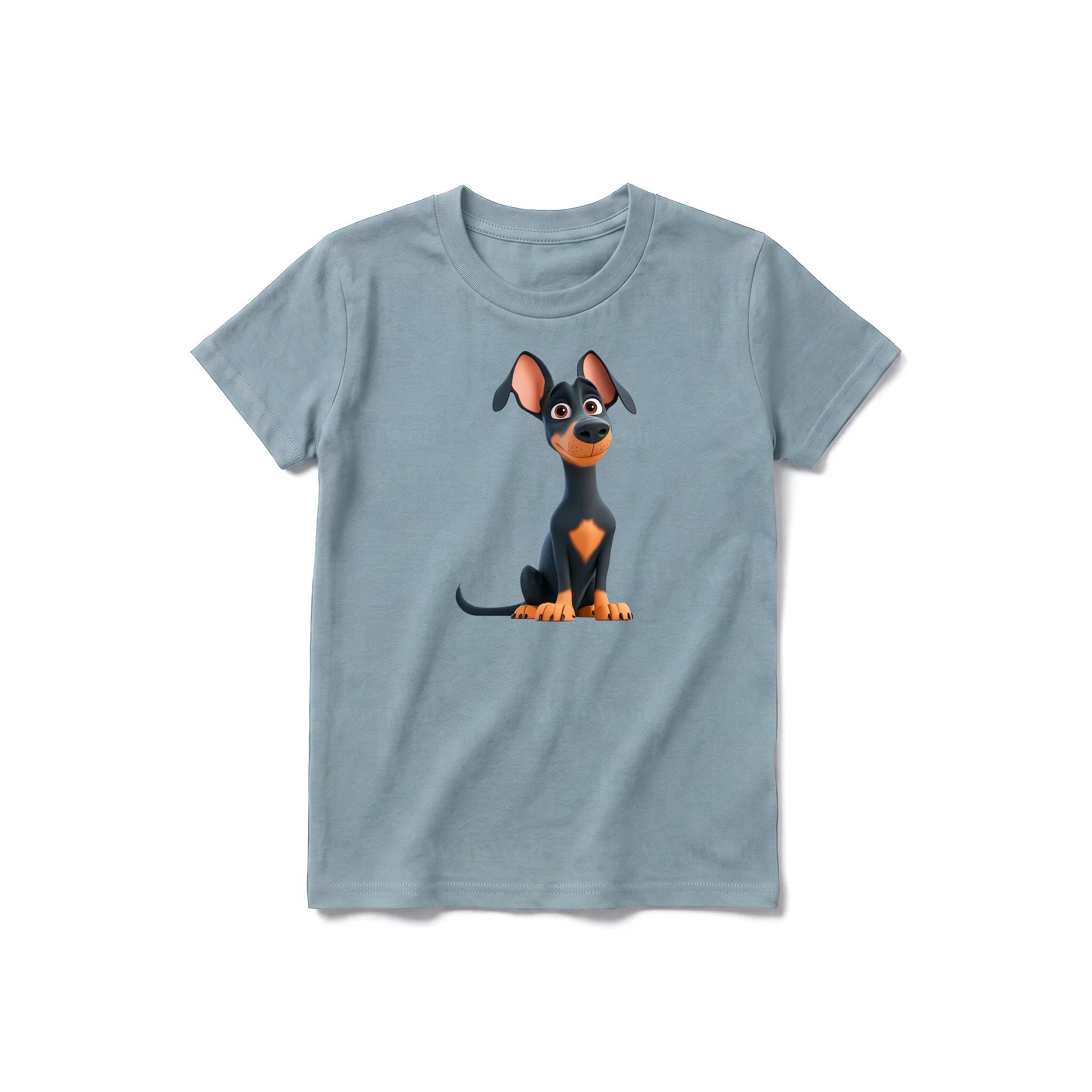 A sage short-sleeve crewneck t-shirt for youth featuring a graphic of a dog on the front.