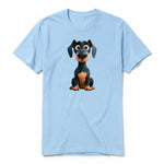 A powder short-sleeve crewneck t-shirt for adult featuring a graphic of a dog on the front.