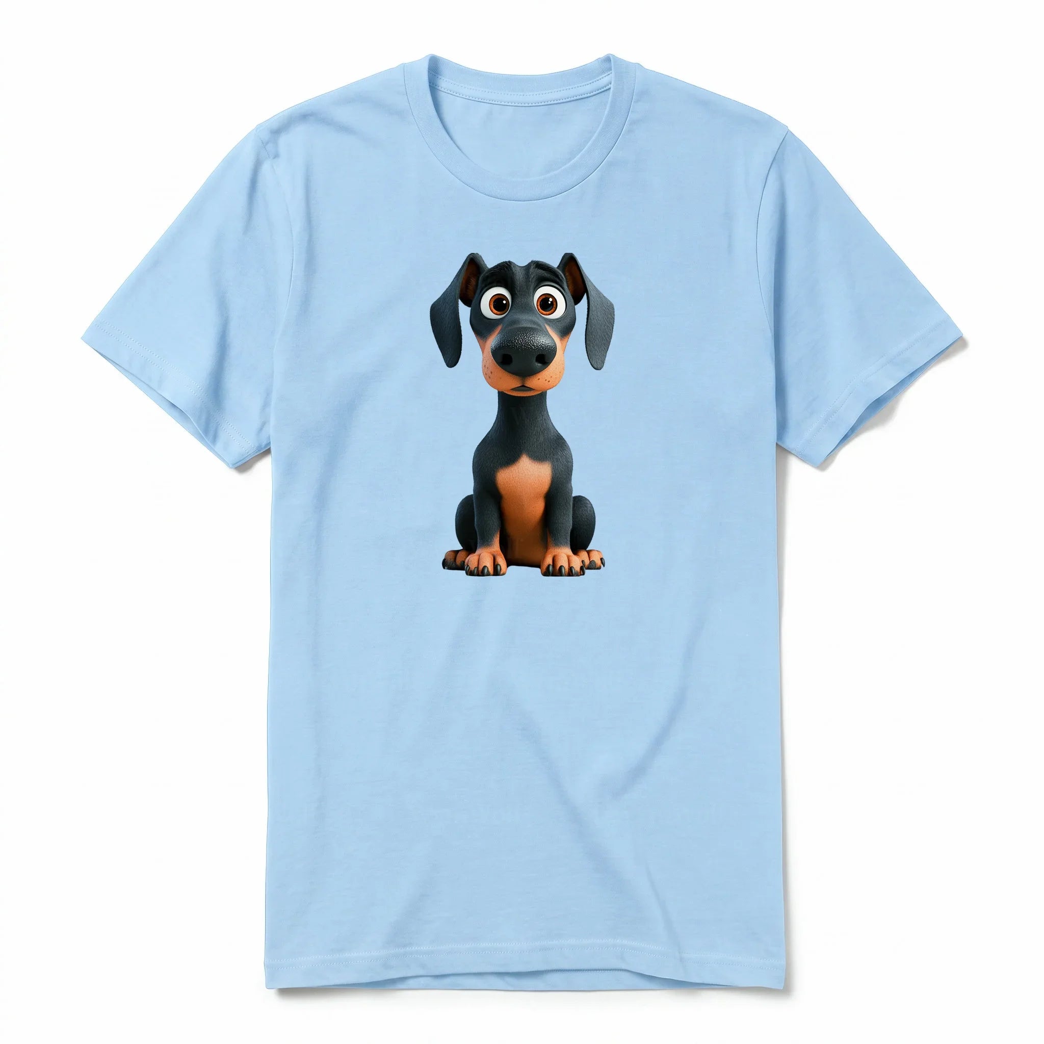 A powder short-sleeve crewneck t-shirt for adult featuring a graphic of a dog on the front.