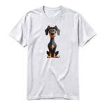 A ash grey short-sleeve crewneck t-shirt for adult featuring a graphic of a dog on the front.