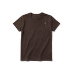 Un T-shirt chocolat à manches courtes et col rond pour jeune, orné d'un motif représentant un chien sur la poitrine gauche.