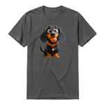 Un T-shirt charbon à manches courtes et col rond, orné d'un motif représentant un chien sur le devant.