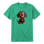Un T-shirt kelly à manches courtes et col rond, orné d'un motif représentant un chien sur le devant.