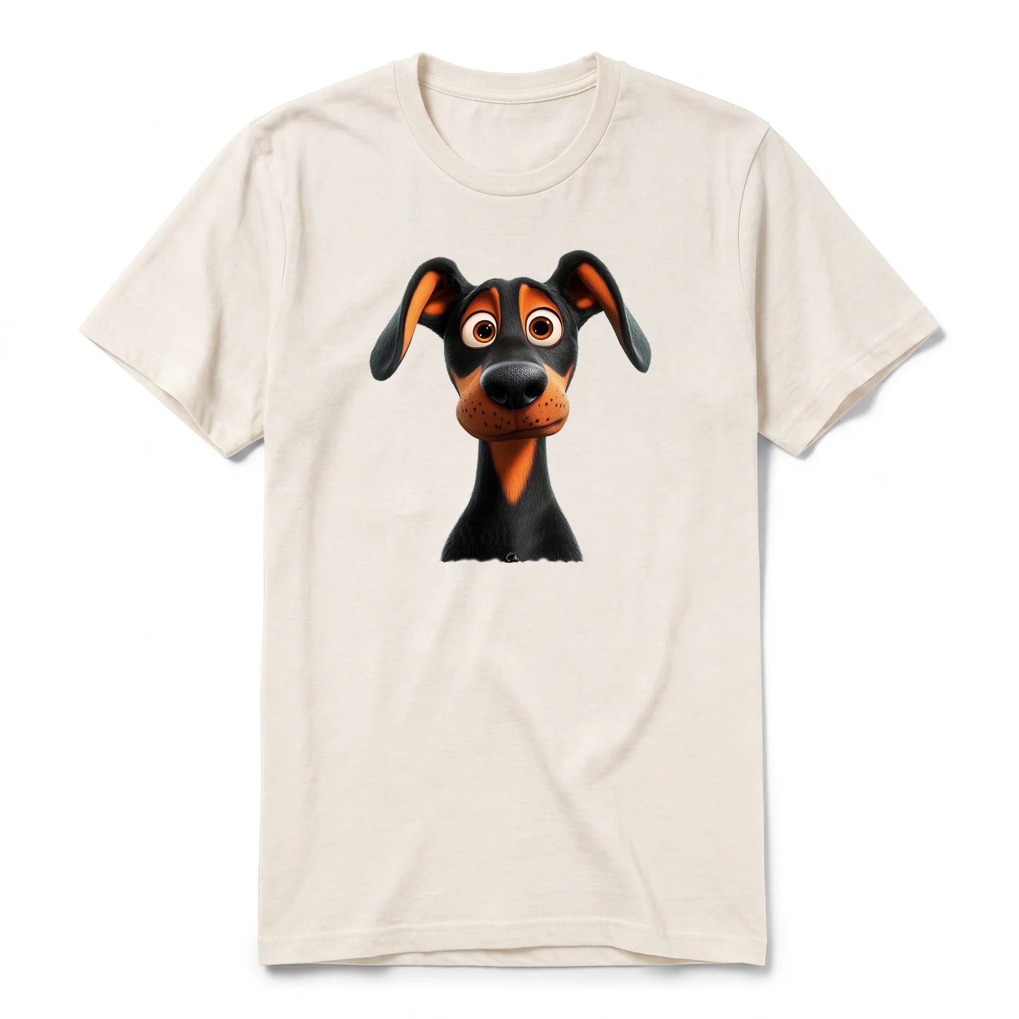 Un T-shirt blanc vintage à manches courtes et col rond, orné d'un motif représentant un chien sur le devant.