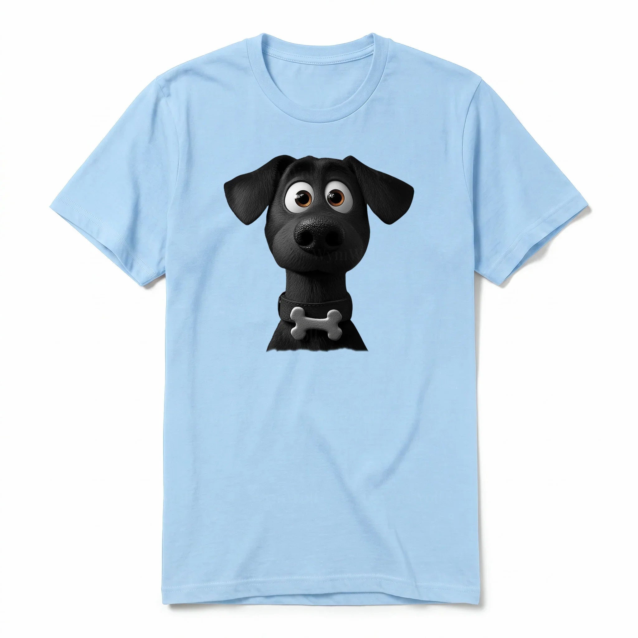 Un T-shirt poudre à manches courtes et col rond, orné d'un motif représentant un chien sur le devant.