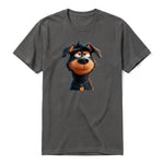 Un T-shirt charbon à manches courtes et col rond, orné d'un motif représentant un chien sur le devant.