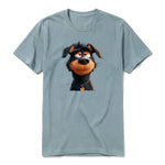 A sage short-sleeve crewneck t-shirt for adult featuring a graphic of a dog on the front.