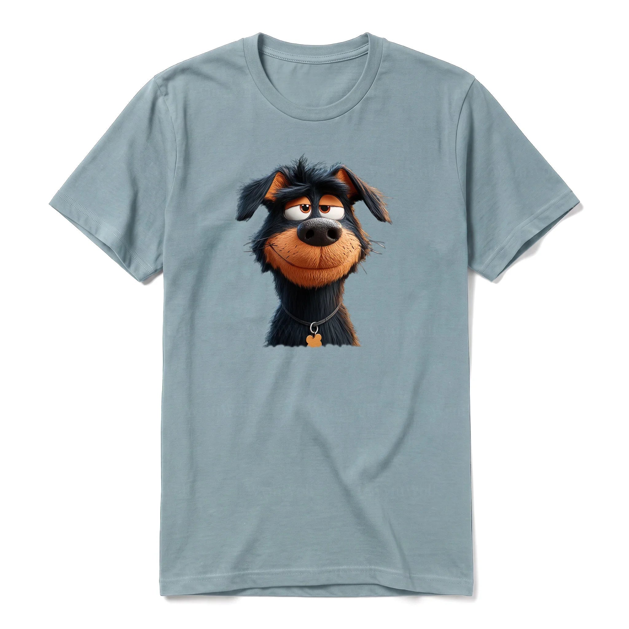 A sage short-sleeve crewneck t-shirt for adult featuring a graphic of a dog on the front.