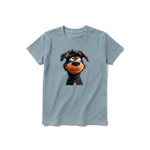 A sage short-sleeve crewneck t-shirt for youth featuring a graphic of a dog on the front.