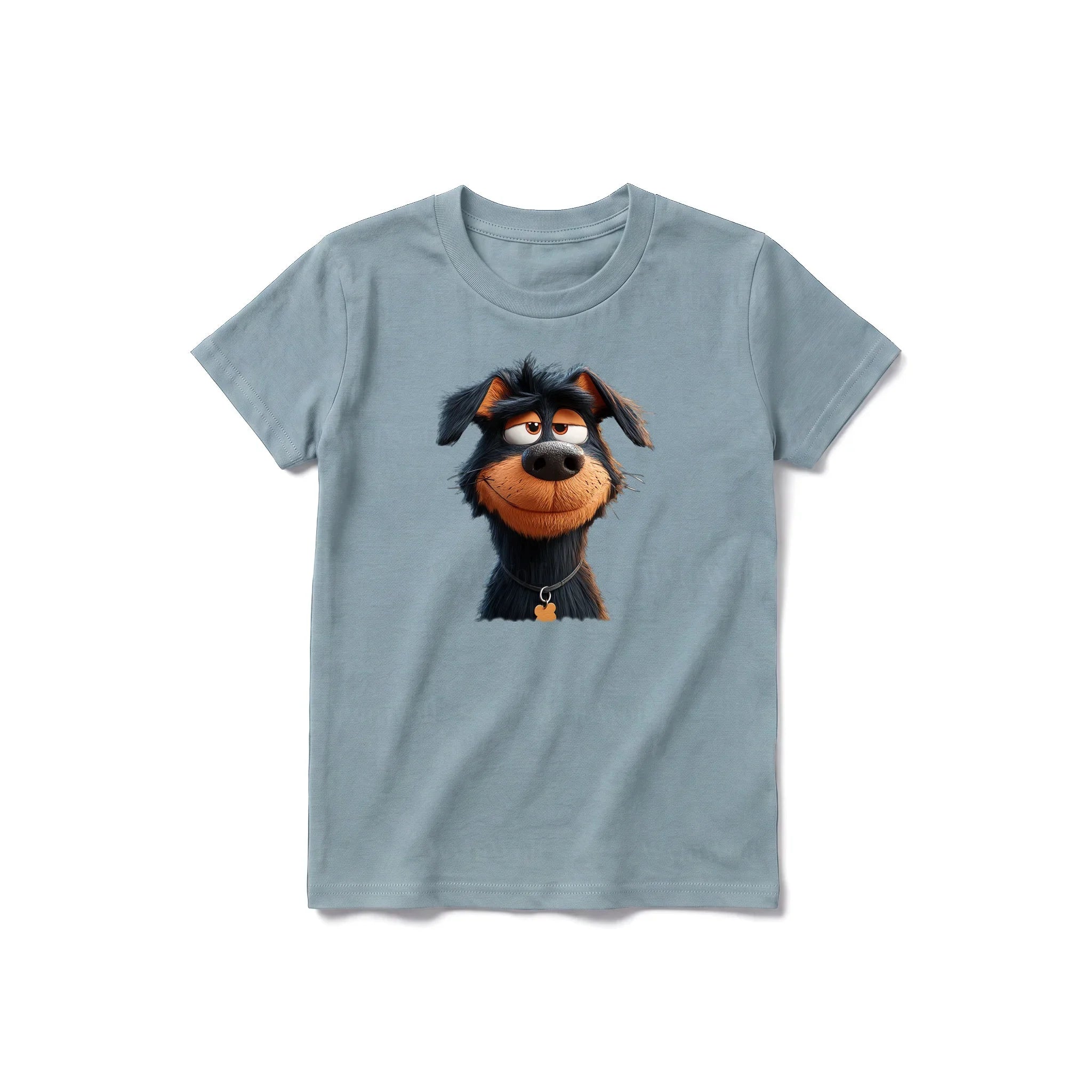 A sage short-sleeve crewneck t-shirt for youth featuring a graphic of a dog on the front.