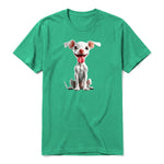 Un T-shirt kelly à manches courtes et col rond, orné d'un motif représentant un chien sur le devant.