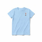 A powder short-sleeve crewneck t-shirt for youth featuring a graphic of a dog on the left chest.