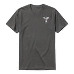 A charcoal short-sleeve crewneck t-shirt for adult featuring a graphic of a dog on the left chest.