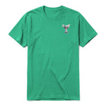 A kelly short-sleeve crewneck t-shirt for adult featuring a graphic of a dog on the left chest.