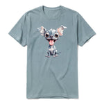 A sage short-sleeve crewneck t-shirt for adult featuring a graphic of a dog on the front.
