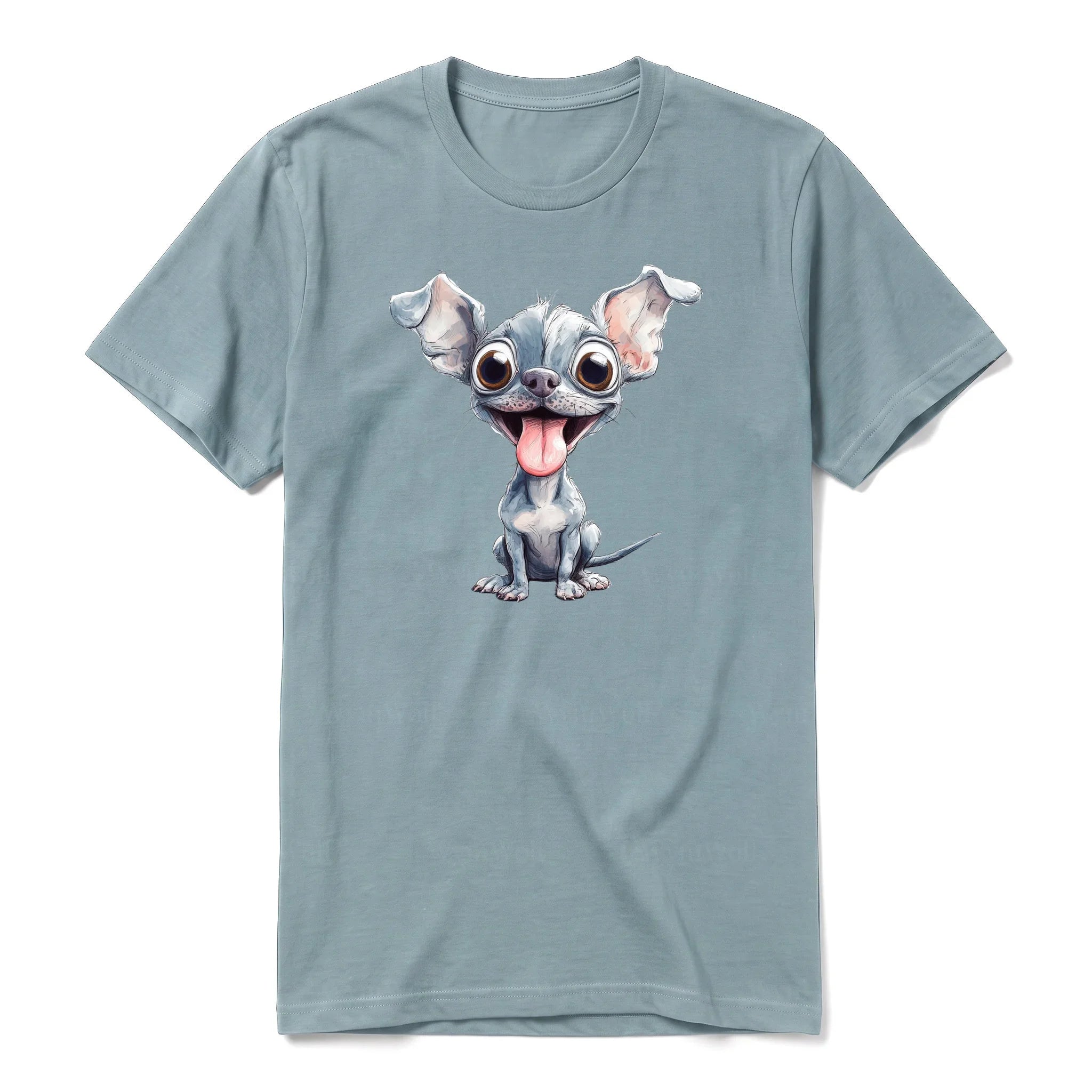 A sage short-sleeve crewneck t-shirt for adult featuring a graphic of a dog on the front.