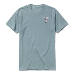 A sage short-sleeve crewneck t-shirt for adult featuring a graphic of a dog on the left chest.