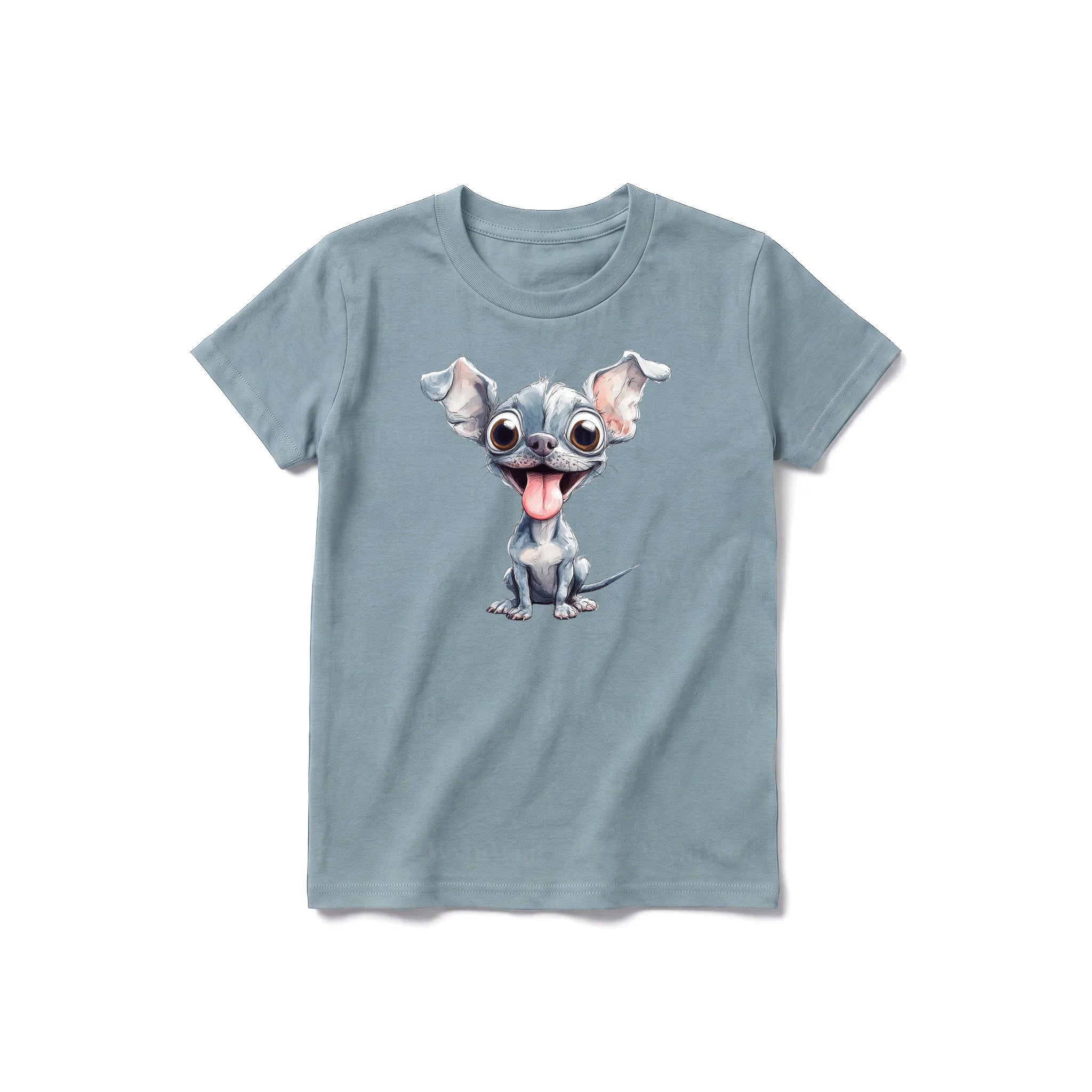 A sage short-sleeve crewneck t-shirt for youth featuring a graphic of a dog on the front.