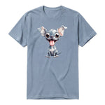 Un T-shirt steel-blue à manches courtes et col rond, orné d'un motif représentant un chien sur le devant.