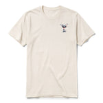 Un T-shirt blanc vintage à manches courtes et col rond, orné d'un motif représentant un chien sur la poitrine gauche.