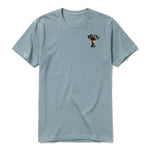 A sage short-sleeve crewneck t-shirt for adult featuring a graphic of a dog on the left chest.