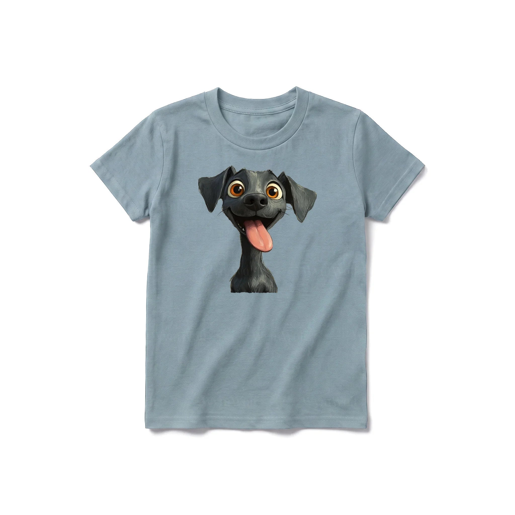 A sage short-sleeve crewneck t-shirt for youth featuring a graphic of a dog on the front.