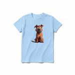A powder short-sleeve crewneck t-shirt for youth featuring a graphic of a dog on the front.
