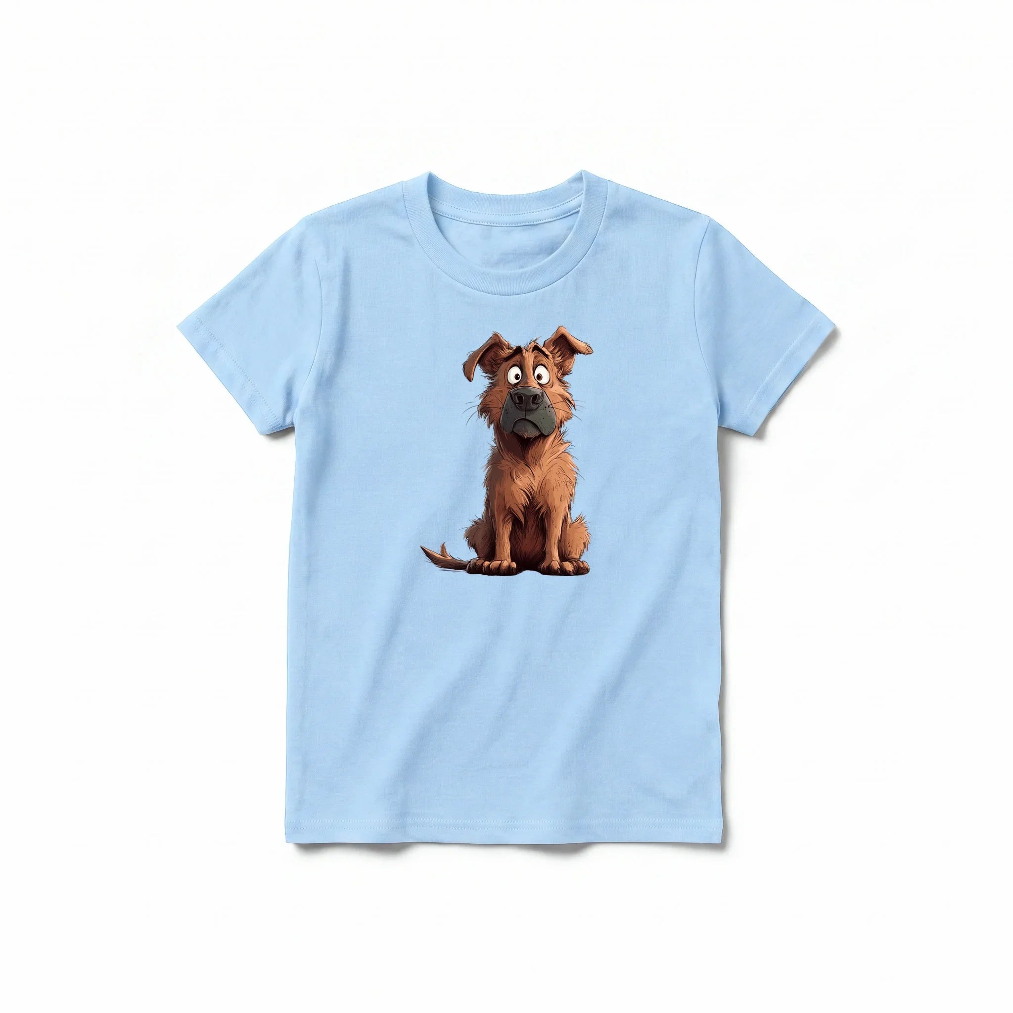 A powder short-sleeve crewneck t-shirt for youth featuring a graphic of a dog on the front.
