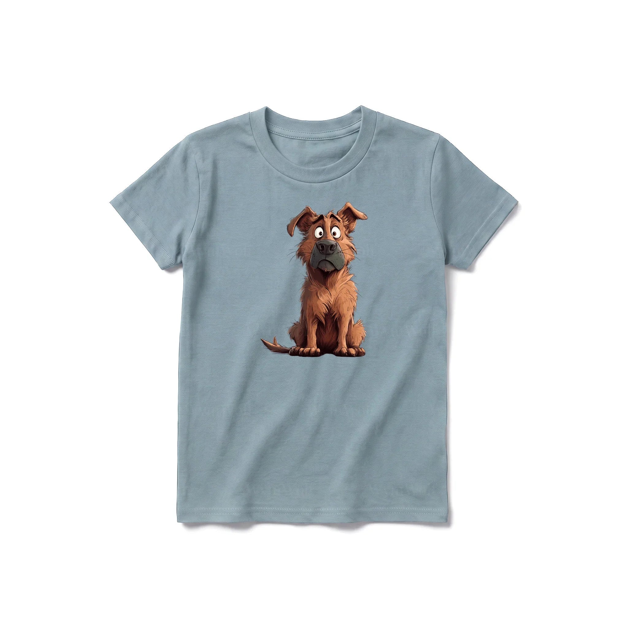 A sage short-sleeve crewneck t-shirt for youth featuring a graphic of a dog on the front.