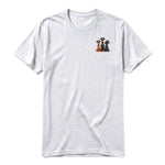 A ash grey short-sleeve crewneck t-shirt for adult featuring a graphic of a dog on the left chest.