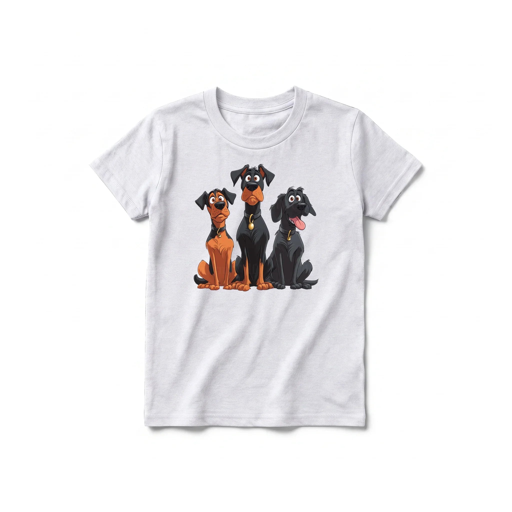 A ash grey short-sleeve crewneck t-shirt for youth featuring a graphic of a dog on the front.