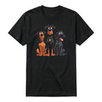 A black short-sleeve crewneck t-shirt for adult featuring a graphic of a dog on the front.